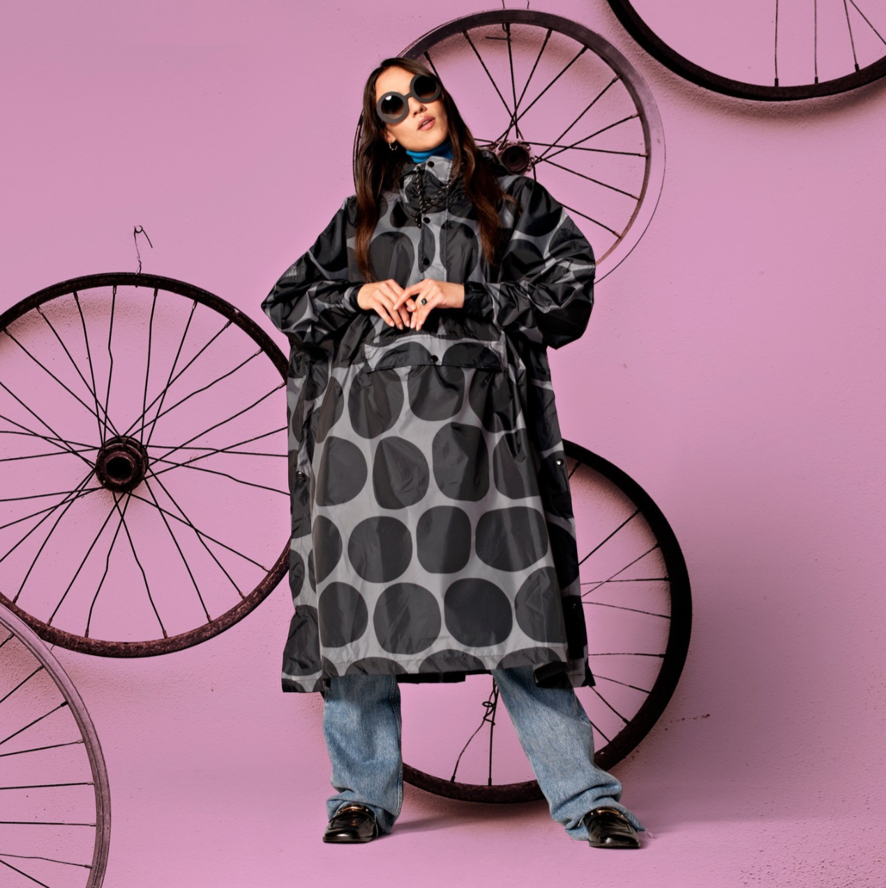 Black Polka Dot RAINKISS Rain Poncho Beadle